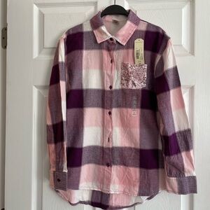 Plaid Kids Shirt with Sequin Pocket